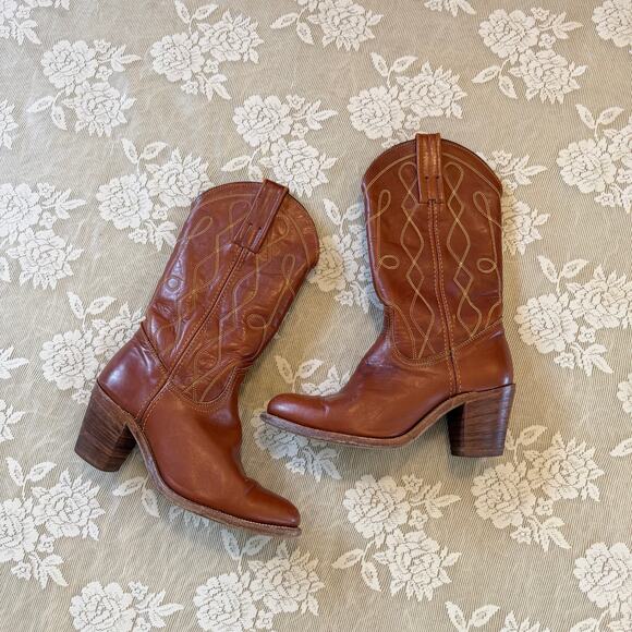 Frye Shoes - Vintage Frye Brown Leather Western Cowboy Boots Women’s 8